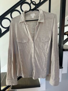 Caslon Heathered Beige Button-Front Collared Shirt